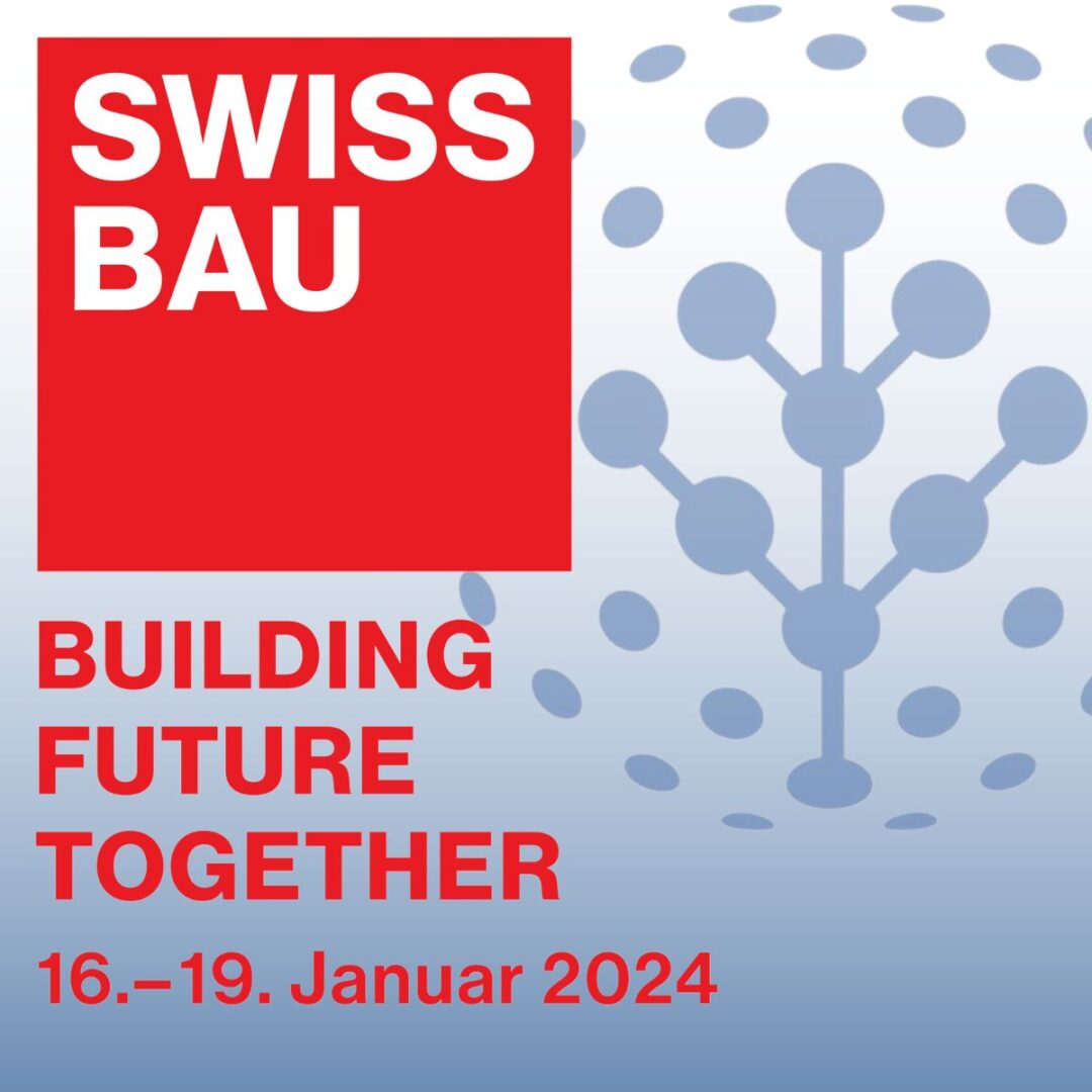 Swissbau 2024 und inUnum AG Logo kombiniert. Building Future together