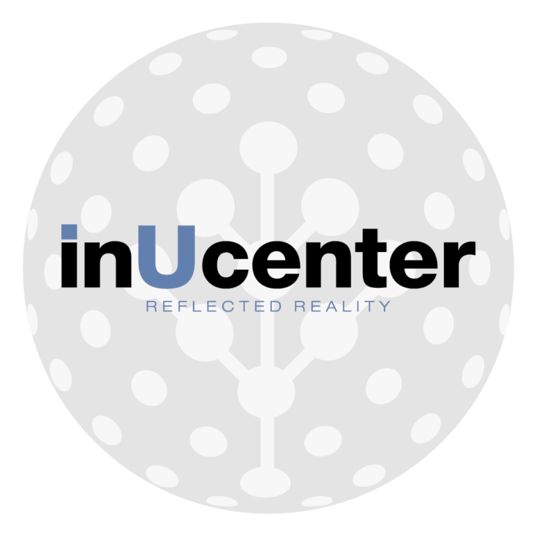 Logo des Servicecenters inUcenter von Firma inUnum AG auf Kreisförmigem Punktwolkenlogo mit Slogan Reflected Reallity